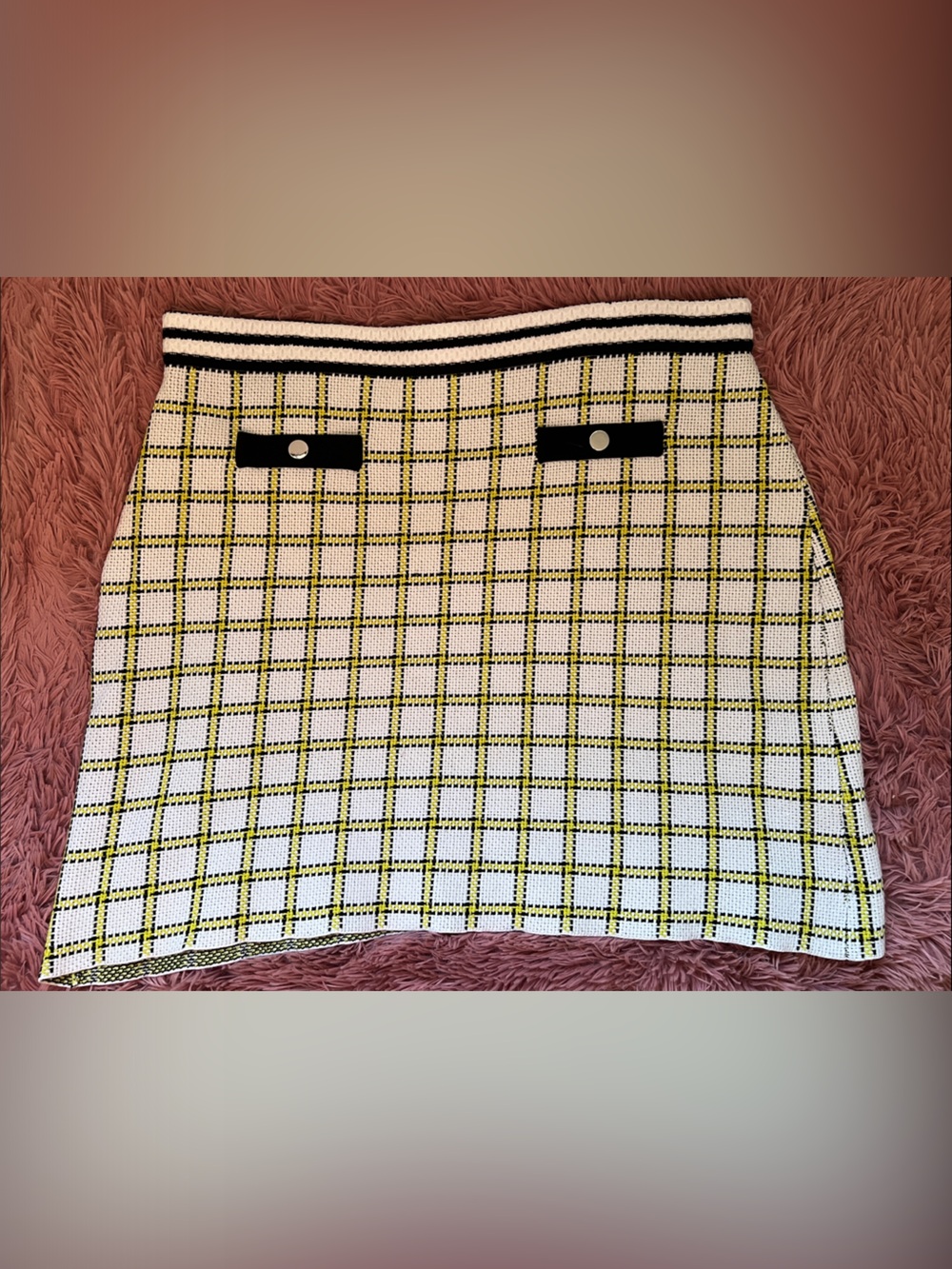 Women’s Karen Miller Check Knit Skirt with Yellow Accents